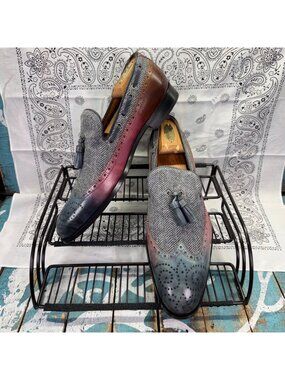 The Persona Store Da Vinci Loafers Custom Made Leather/Tweed Tassle Sz 42/ 8.5-9